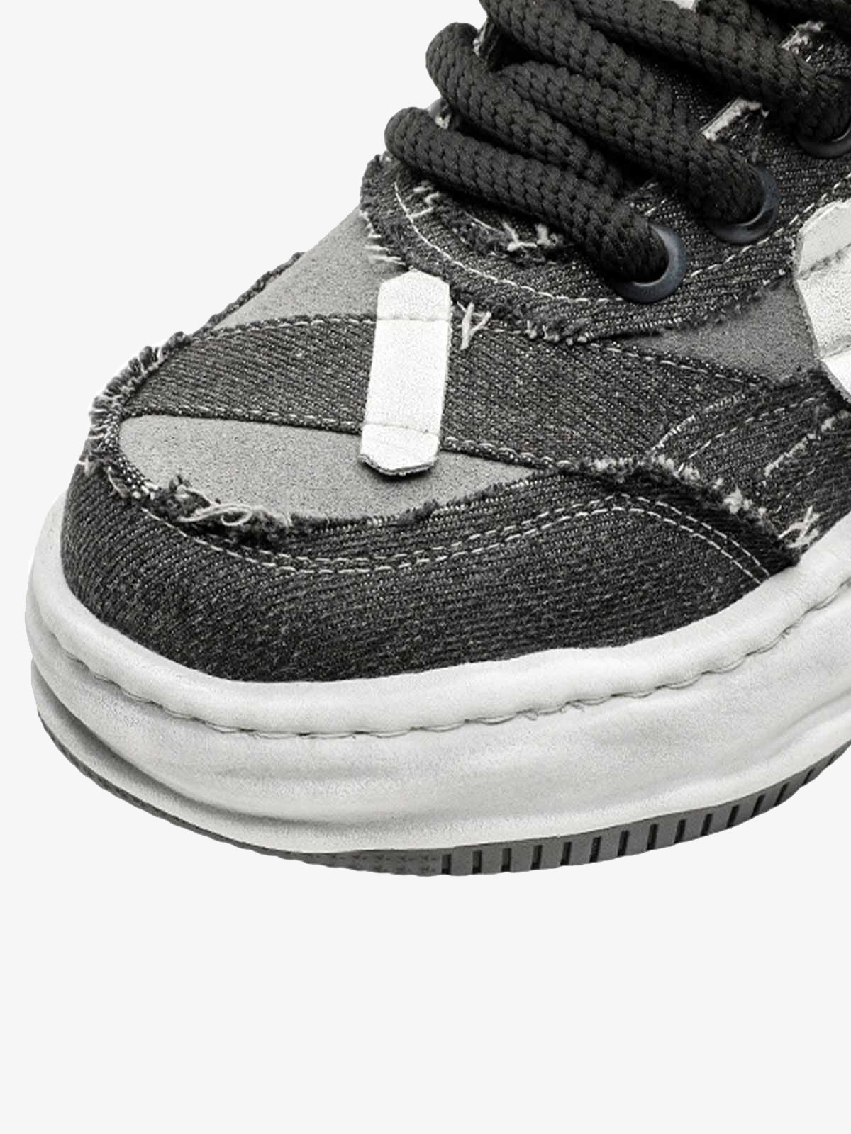 Distressed Deconstructed Split Whisker Platform Sneakers 