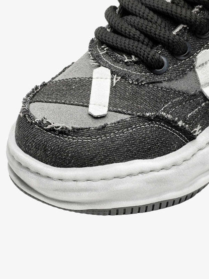 Distressed Deconstructed Split Whisker Platform Sneakers 