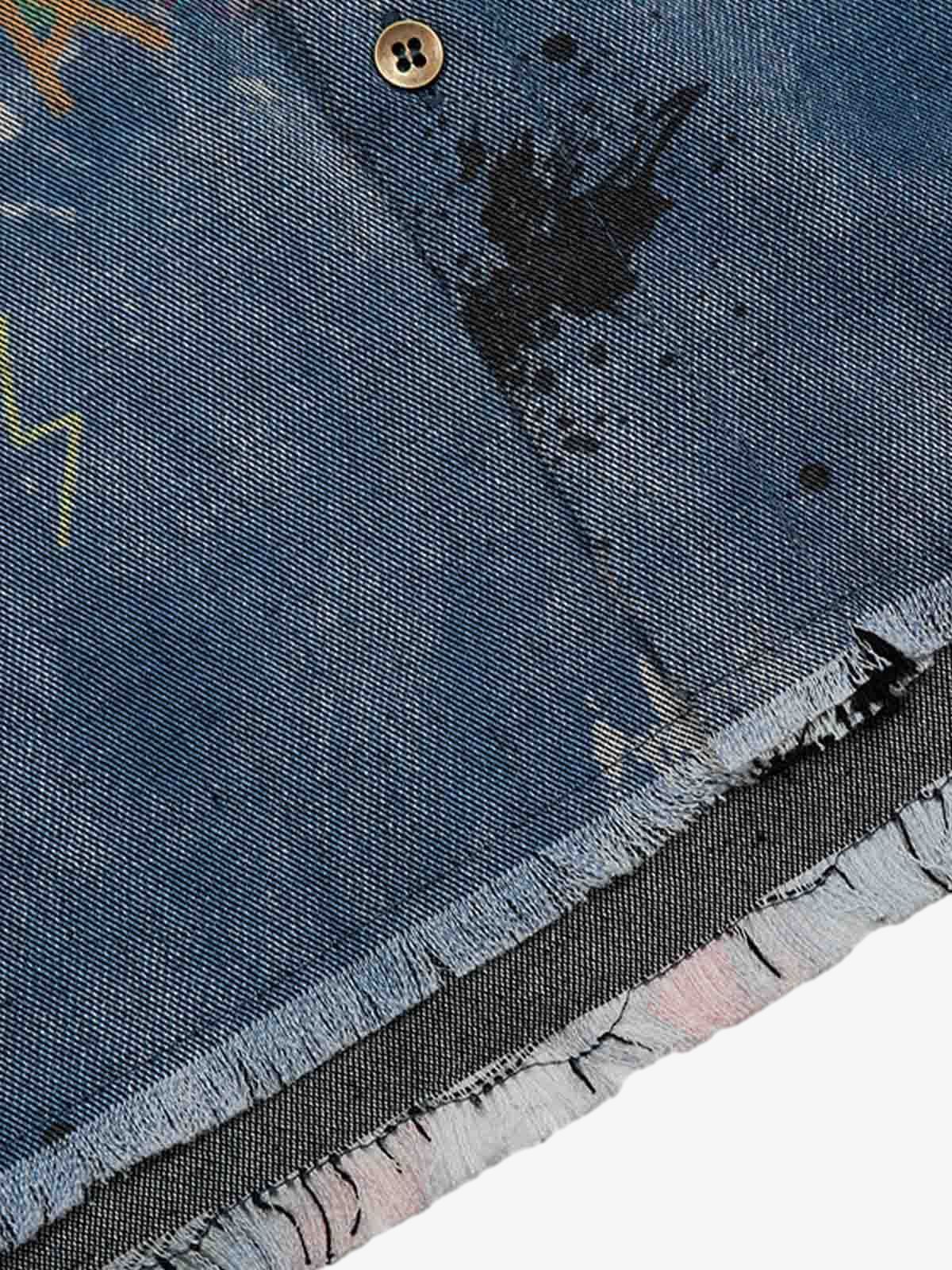 Tie-Dye Denim Graffiti Polo T-Shirt 