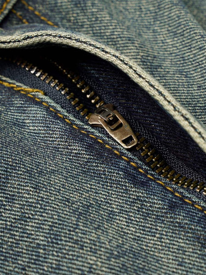 Thesupermade Washed Distressed Waistband Straight Jeans 