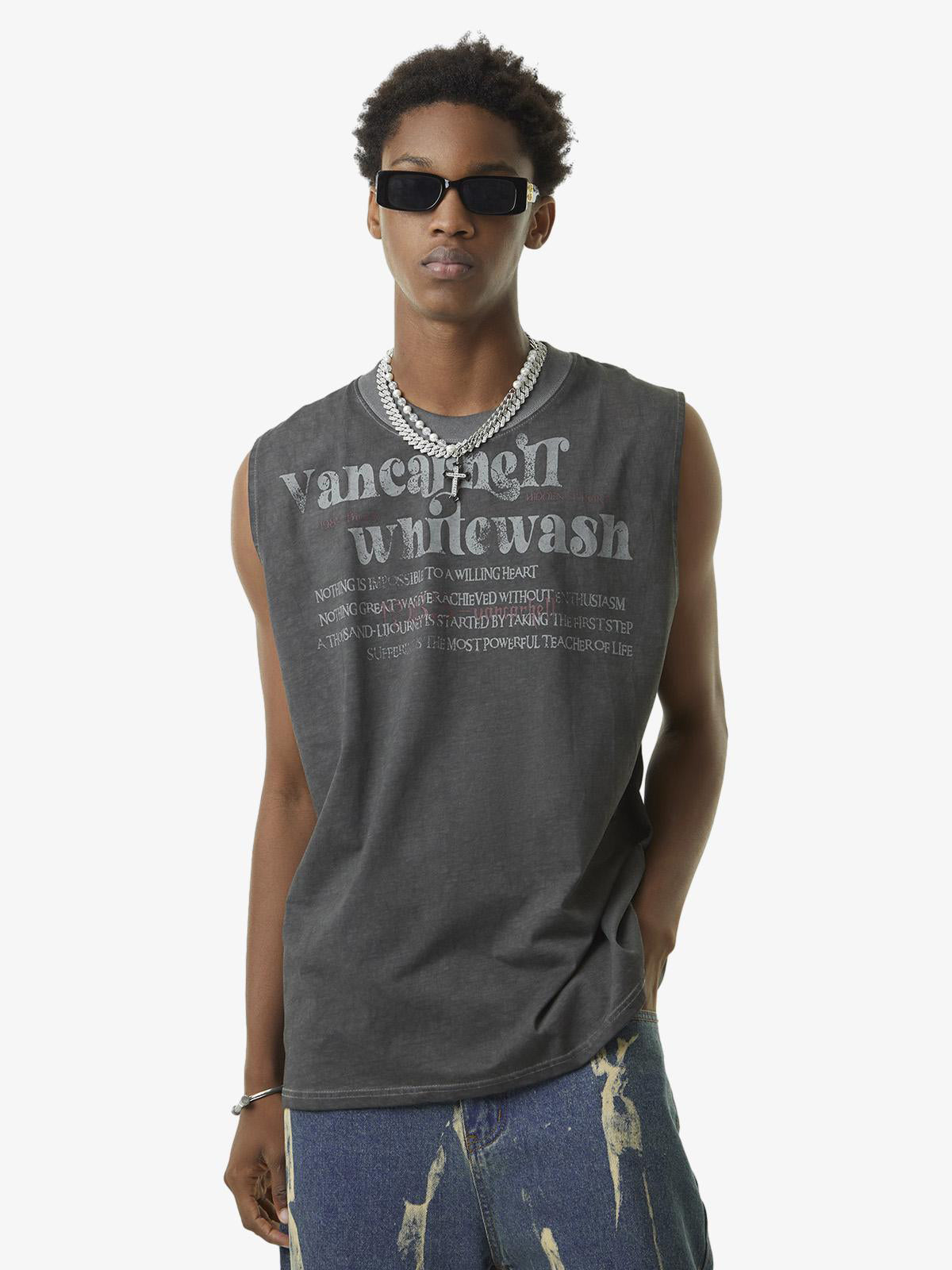 Thesupermade Heavy Worker Washed And Broken Retro Font VEST 