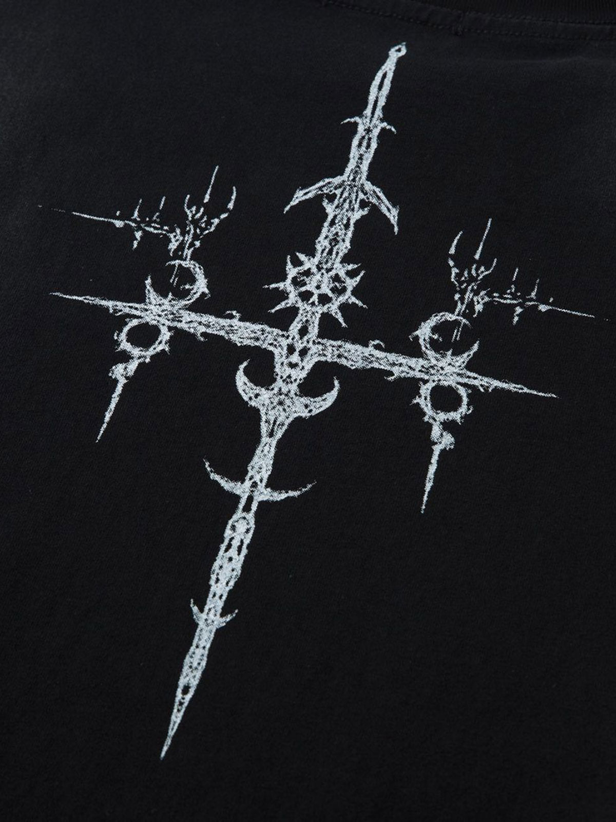 Heavy Cotton Washed Cross Shield Print T-shirt 