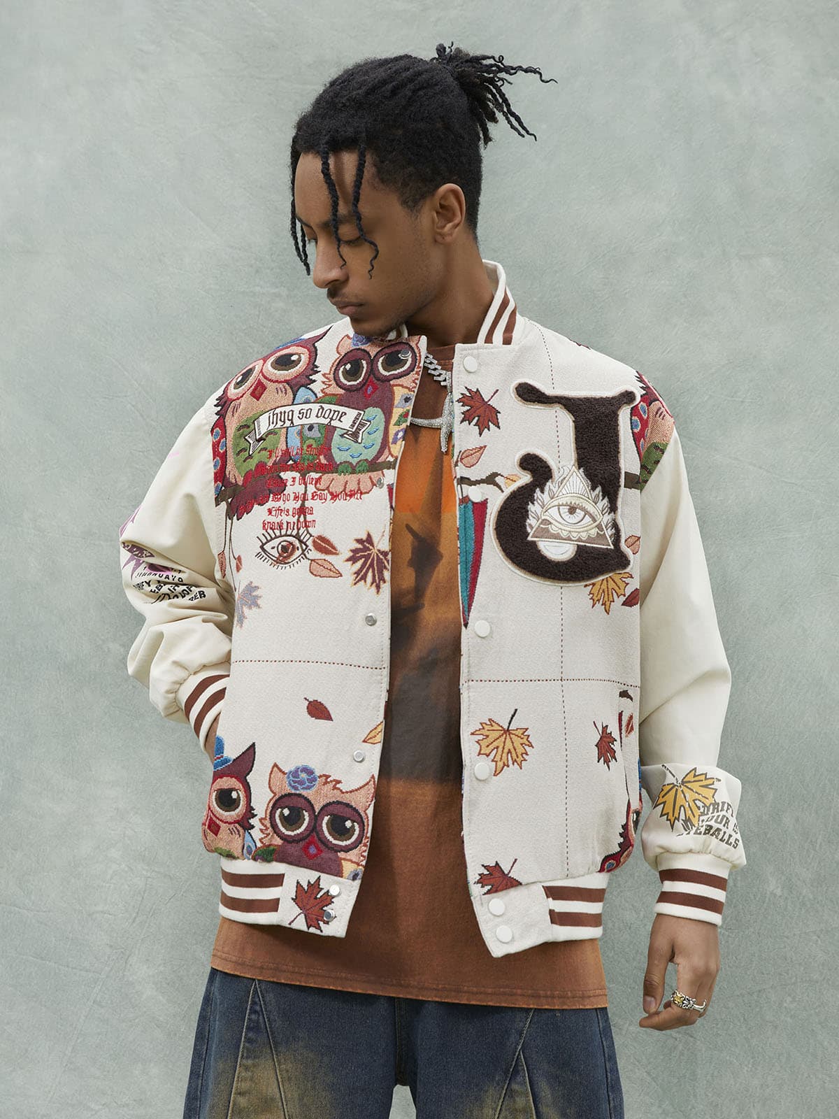 Thesupermade Owl Patch Embroidered Baseball Jersey 