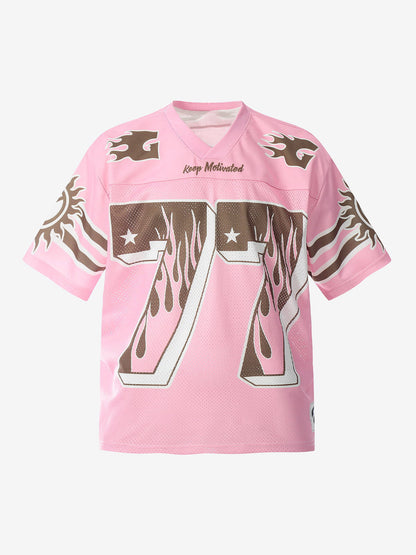 Sports Digital Jersey Style Flame Print T-Shirt 
