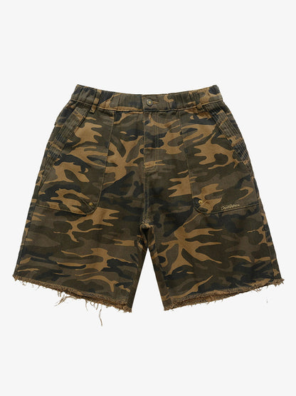 Camouflage Raw Edge Embroidered Cargo Shorts 