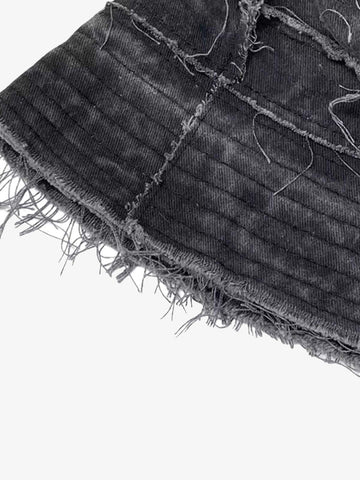 Distressed Denim Raw Edge Destroyed Bucket Hat 