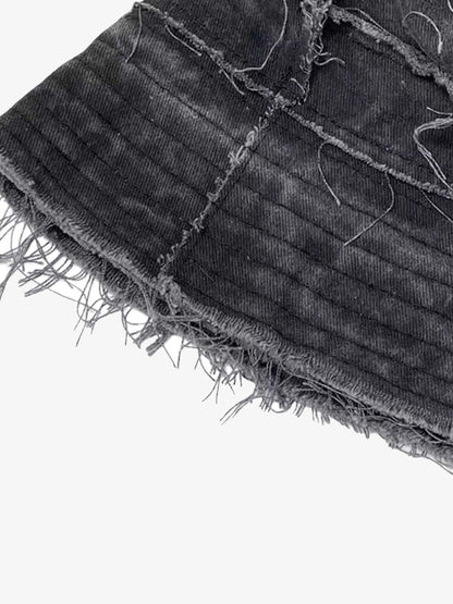 Distressed Denim Raw Edge Destroyed Bucket Hat 
