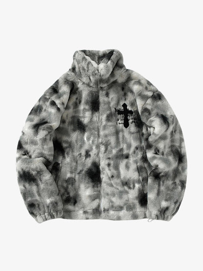 Heavy-Duty Faux Lambswool Tie-Dye Urban Jacket - 1558 