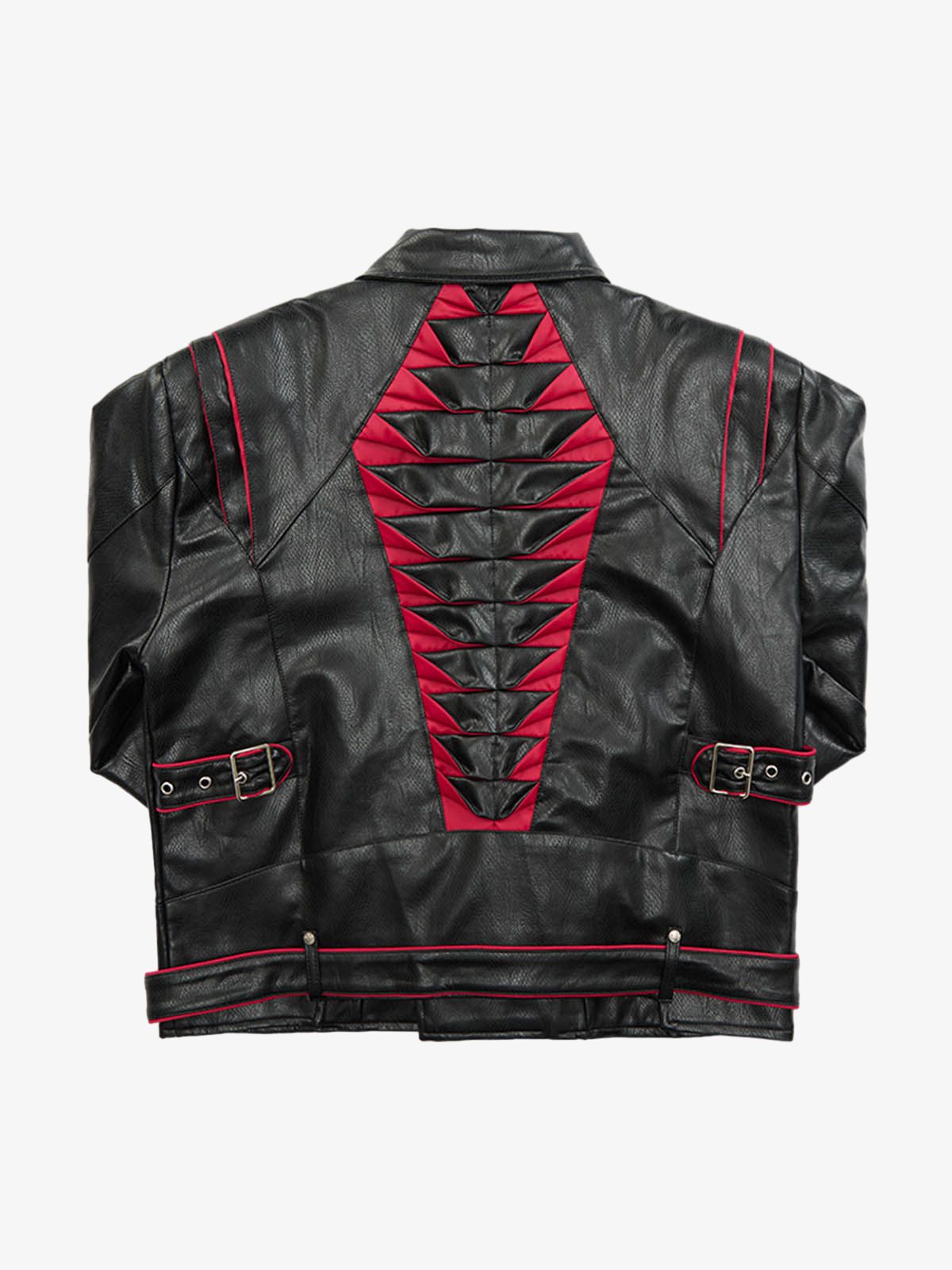 Thesupermade Paneled Spine Pleated Cropped Leather Biker Jacket 