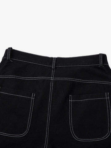 Deconstructed Contrast Embroidered Baggy Jeans - 2330 