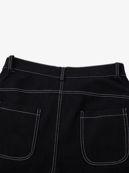 Deconstructed Contrast Embroidered Baggy Jeans - 2330 