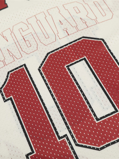 Patchwork Mesh letter Print Jersey T-Shirt 