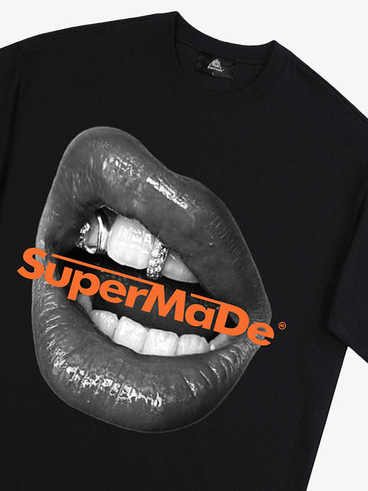 Lips Print Short Sleeve T-shirt - 2411 