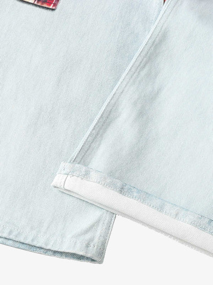 Plaid Print Baggy Jeans 