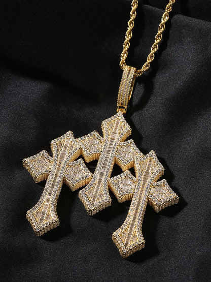 Cross Zircon Pendant Copper Necklace 