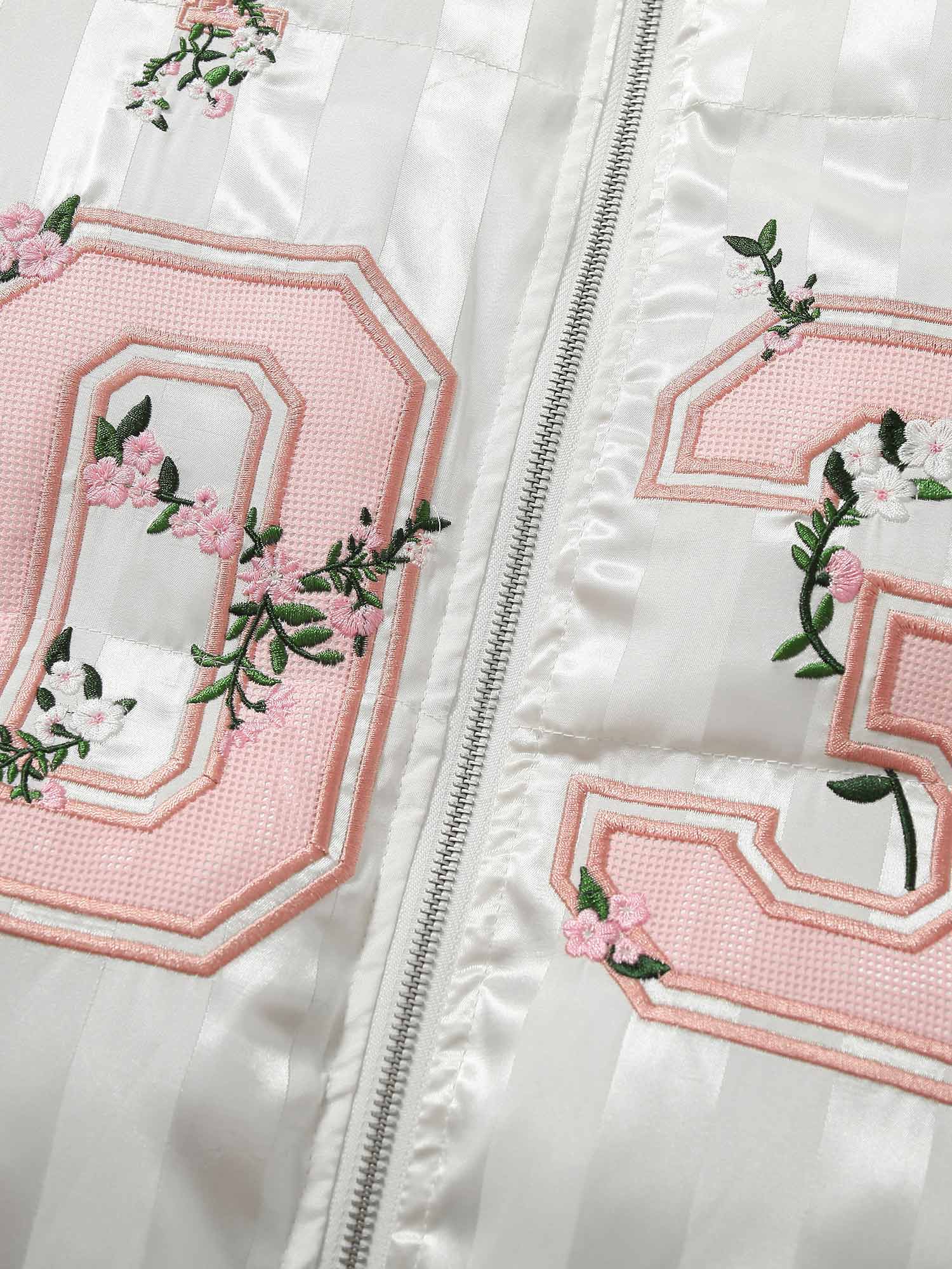 Thesupermade Floral Letter Embroidered Stand Collar Cotton Coat 