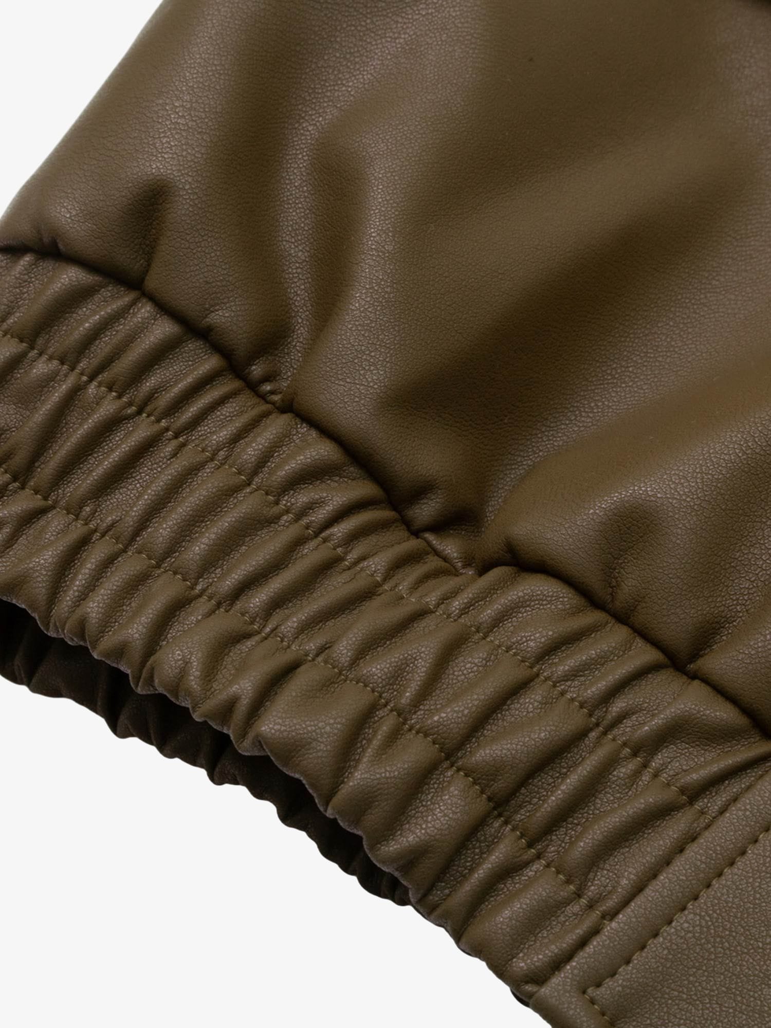 Thesupermade Lettering Embroidered Leather Bomber Jacket 