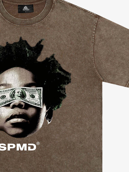 Original Distressed Washed Dollar Boy Print T-Shirt 