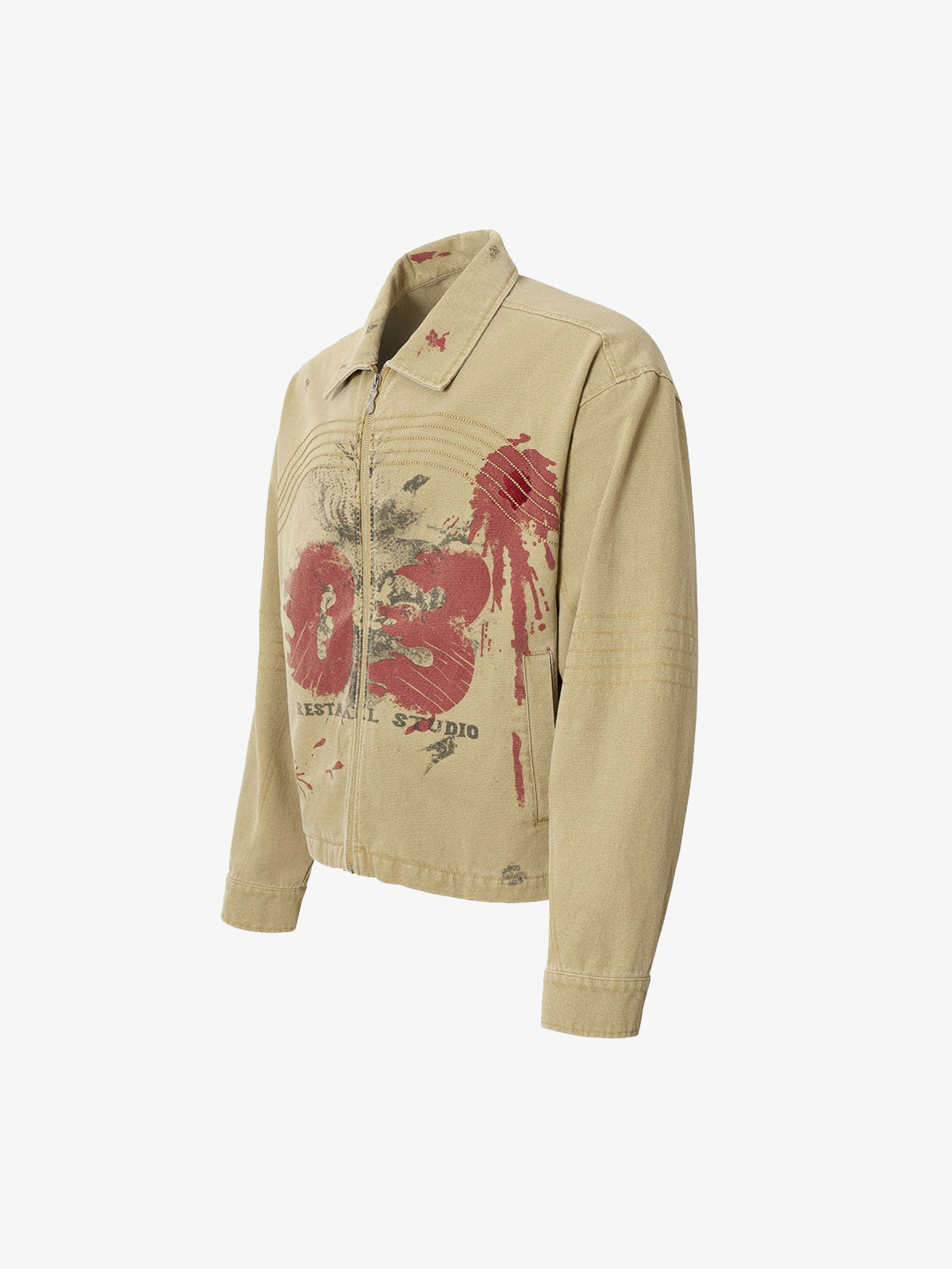 Washed Graffiti Zip Up Workwear Jacket 