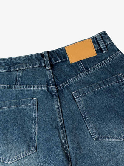 Washed Distressed Double Pleat Jeans 