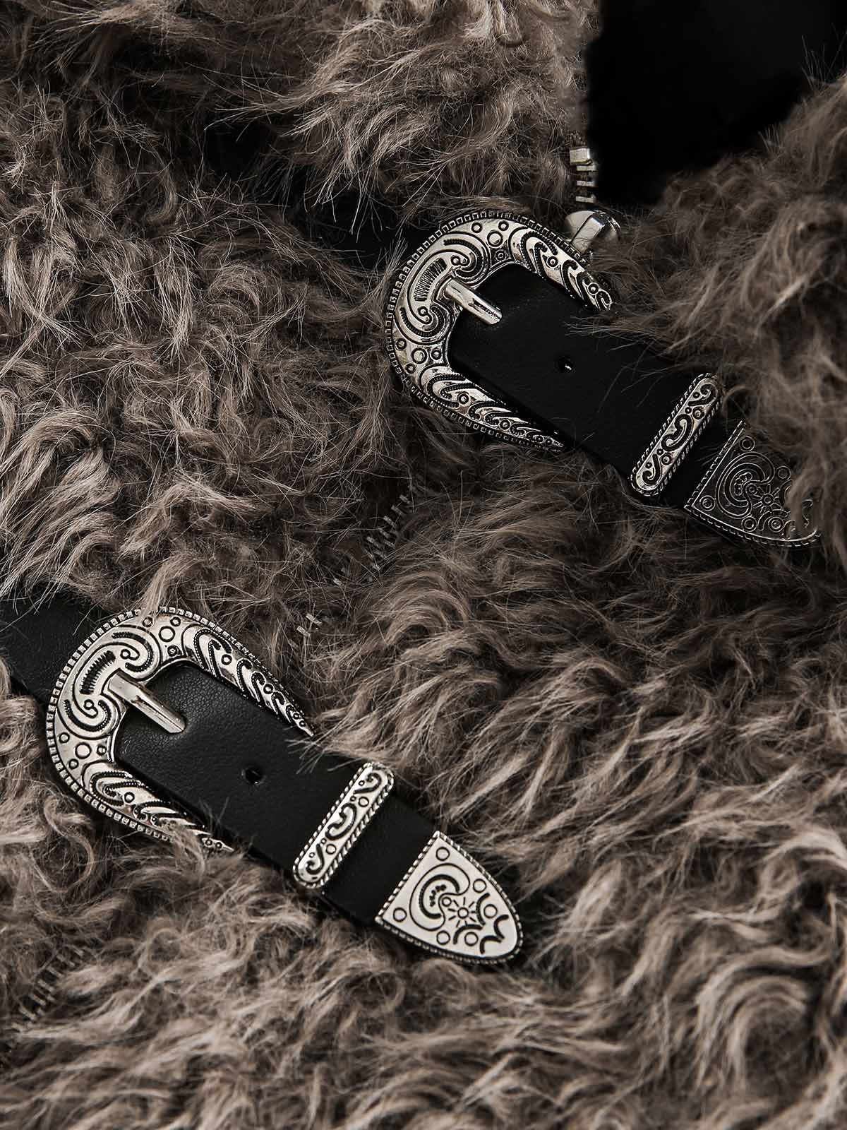 Thesupermade Metal leather button Faux Fur Jacket -2245 