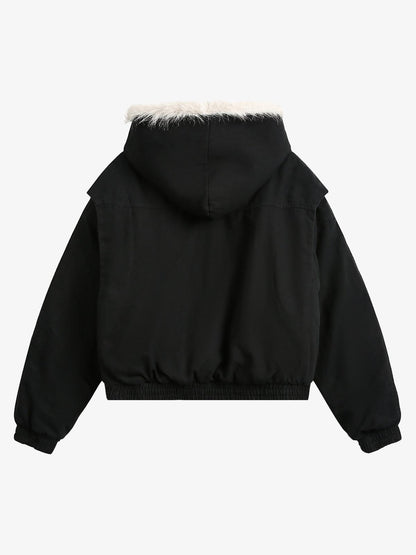 Spliced Fur Hooded Quilted Jacket - 2285 
