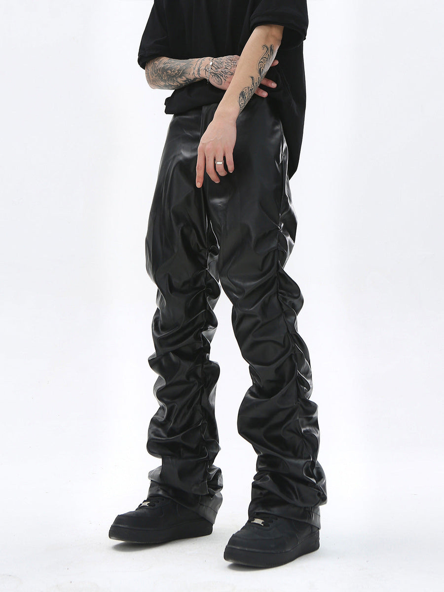 Thesupermade Punk Style Pleated Leather Pants - 2195; Black / S, Black / M, Black / L, Black / XL, Black / 2XL