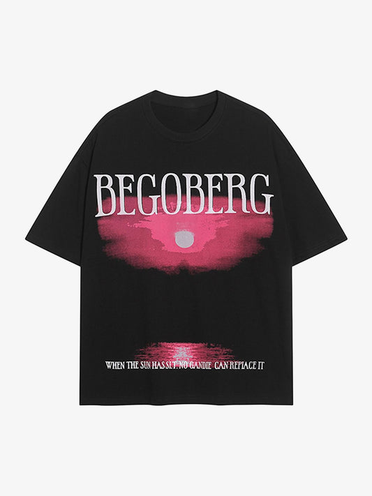 Dark Sunset Ocean Print Street Rap T-shirt 