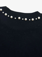 Elegant Pearl-Embellished Oversized T-Shirt 