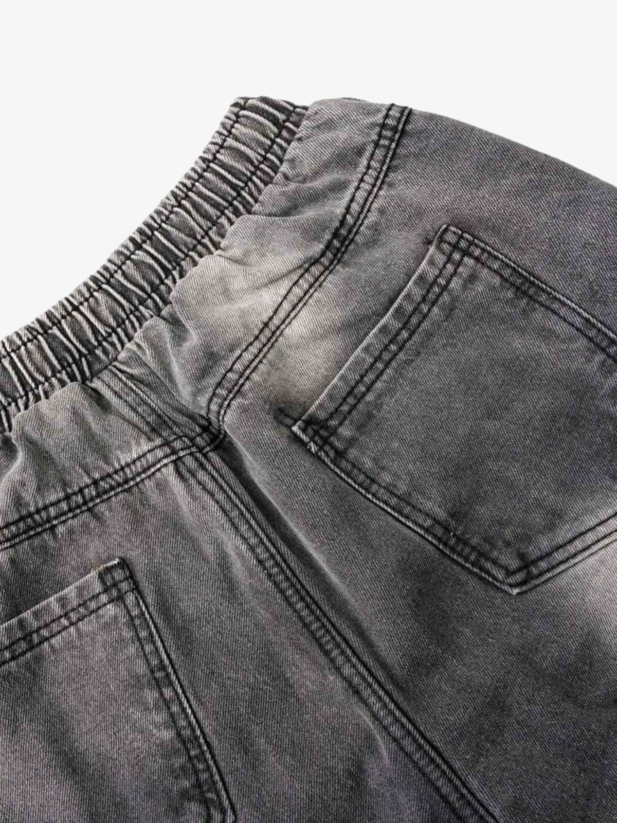 Washed Distressed Raw Edge Drawstring Jeans 