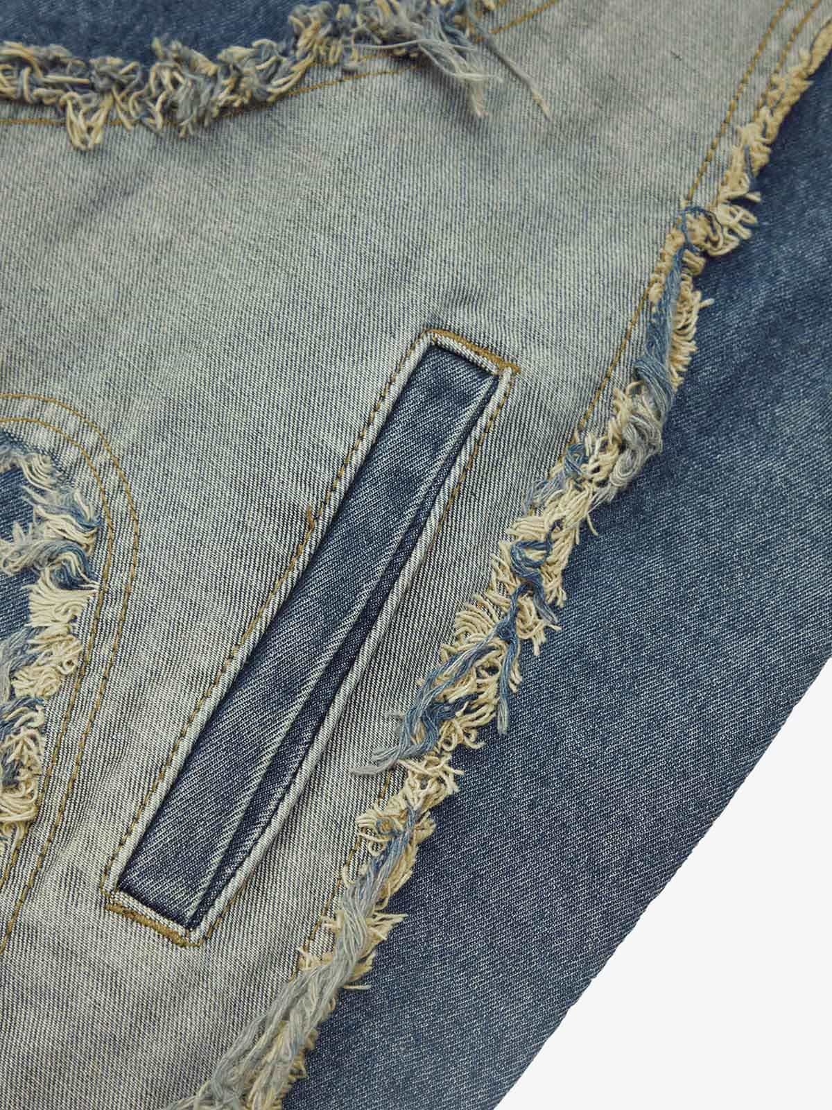 Thesupermade Contrast Denim Heart Stitching Street Rap Vest - 2062 