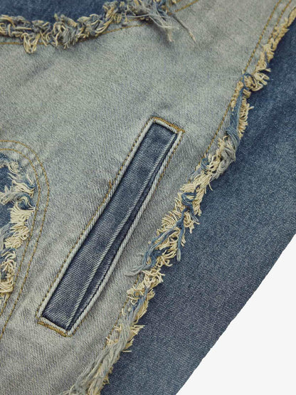 Thesupermade Contrast Denim Heart Stitching Street Rap Vest - 2062 