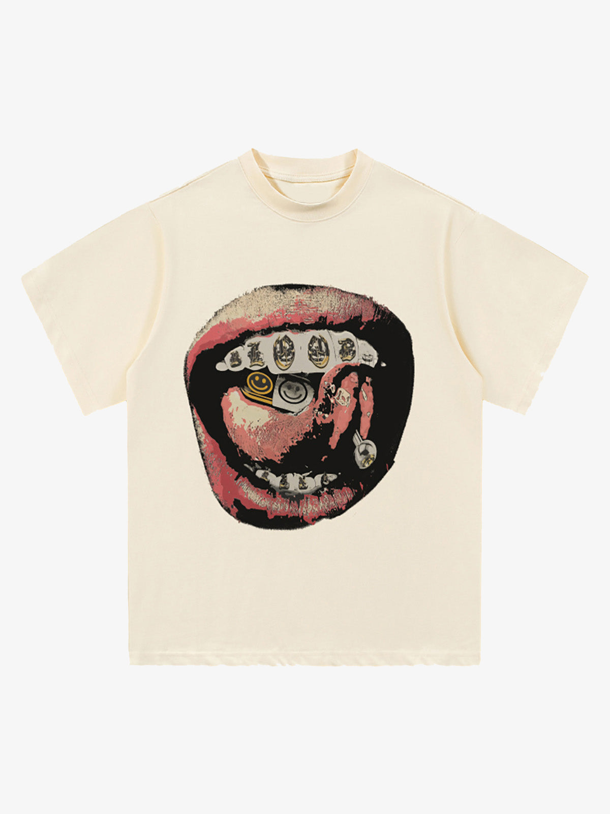 Street Retro Washed Lip Print T-shirt 