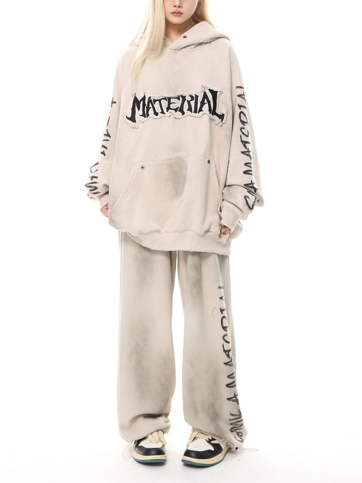 Wasteland Washed Patched Embroidered Hoodie Set 