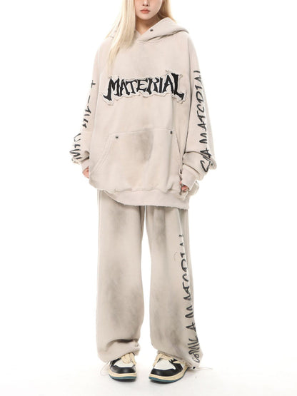 Wasteland Washed Patched Embroidered Hoodie Set 