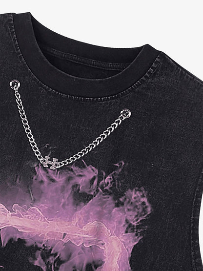 Thesupermade Retro Distressed Washed Smoke Printed Vest 