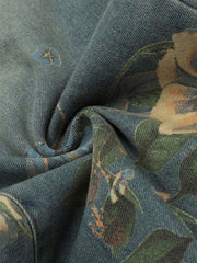 Denim Floral Print Carpenter Jeans - 2237 