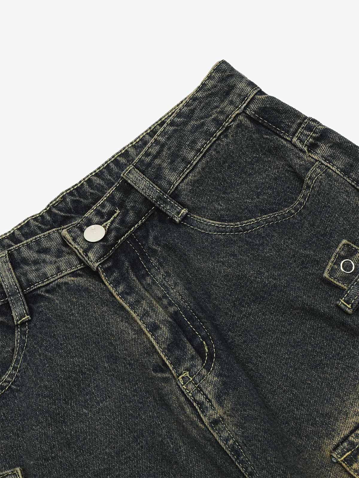 Thesupermade Vintage Washed Web Rivets Hip-Hop Jeans 