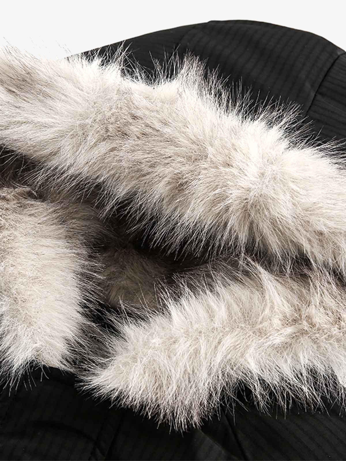 Retro Fur Hooded Fleece Bomber Jacket - 2478 