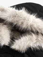 Retro Fur Hooded Fleece Bomber Jacket - 2478 