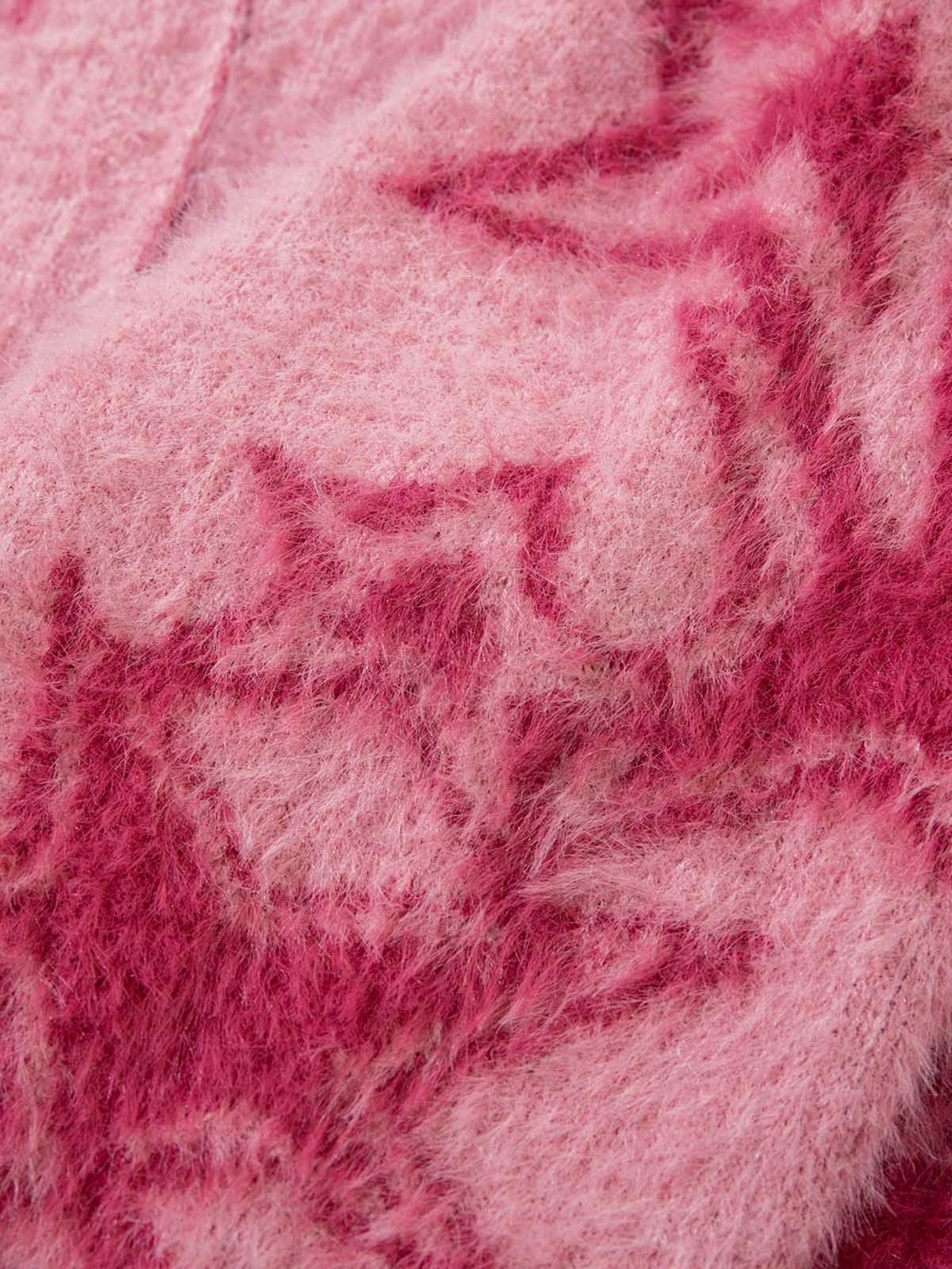 Thesupermade Graffiti Faux Mink Fur Zip Up Sweater 