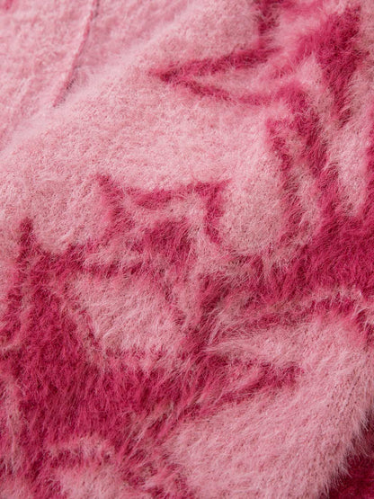 Thesupermade Graffiti Faux Mink Fur Zip Up Sweater 