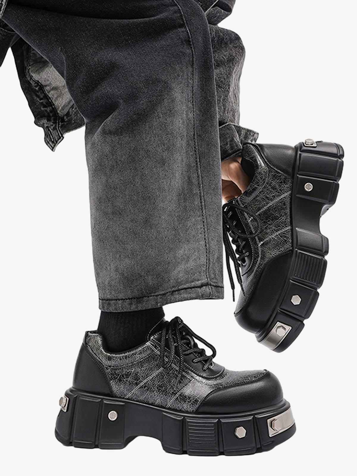 Metal Plate Chunky Leather Shoes 