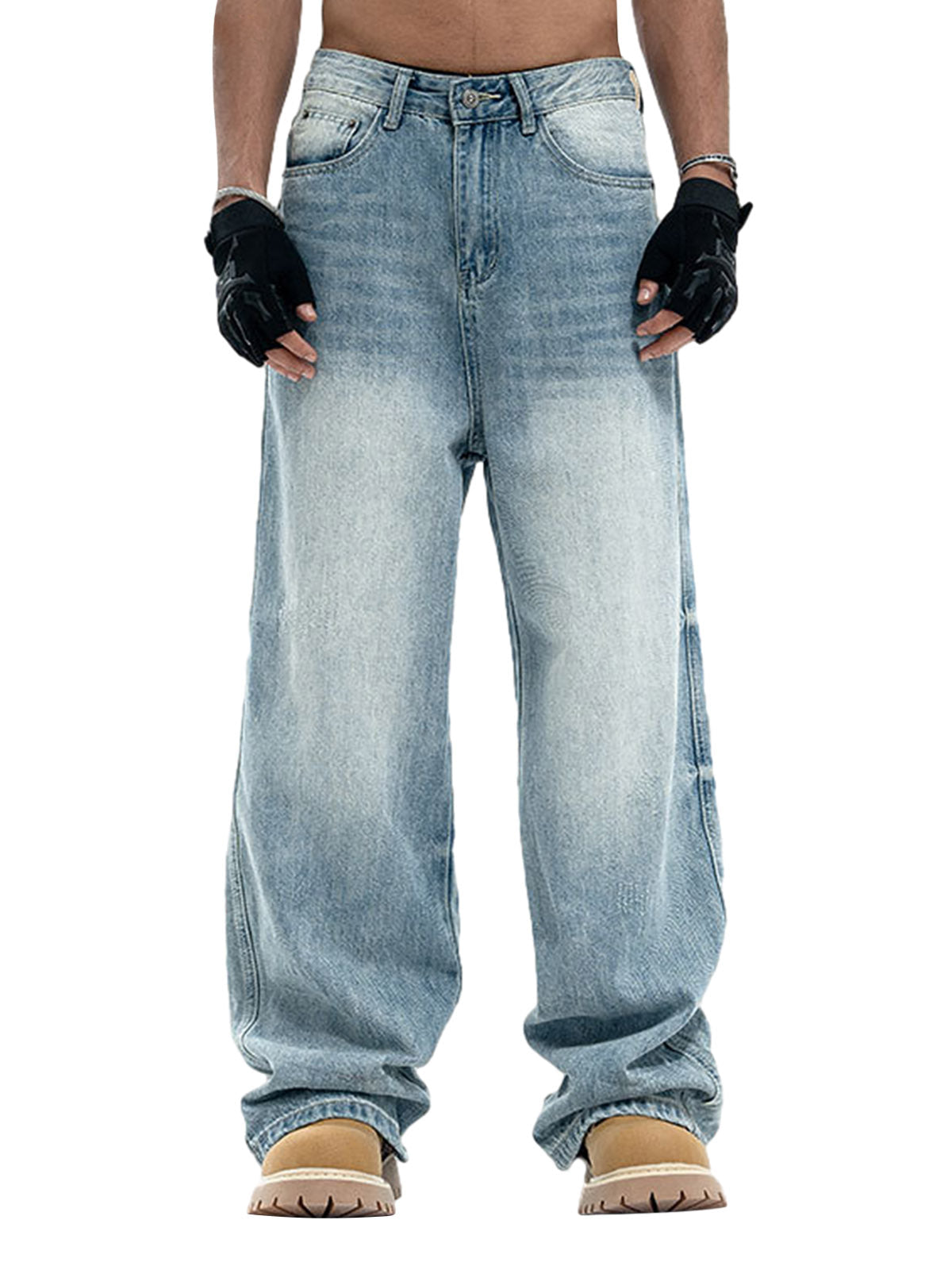 Vintage Washed Plaid Baggy Jeans 