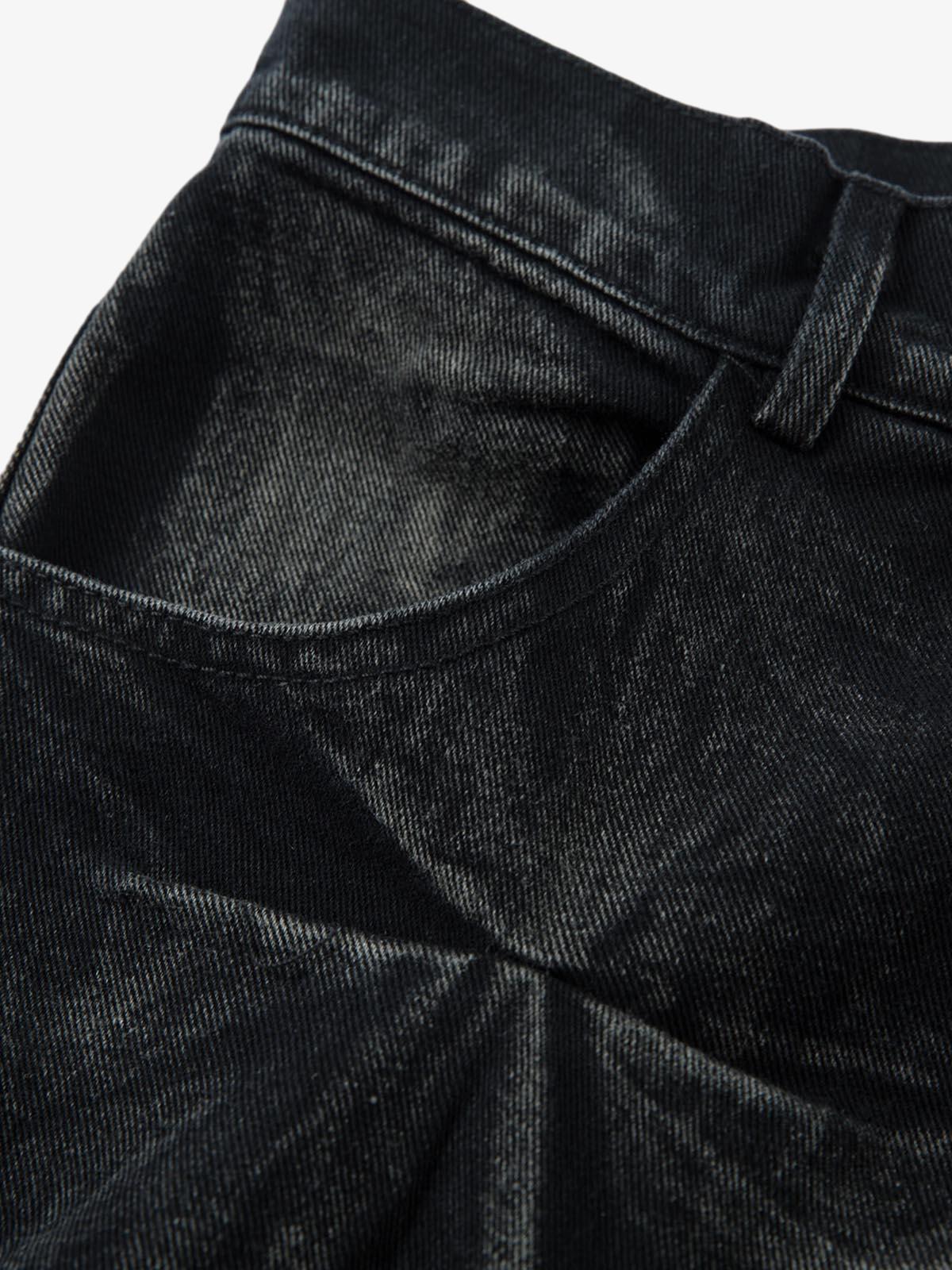 Denim Heavy Washed Distressed Pleated Baggy Jeans - 2282 