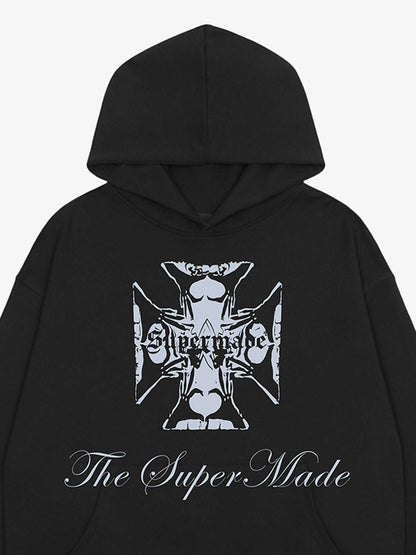 Street Cross Letters Print Hoodie 