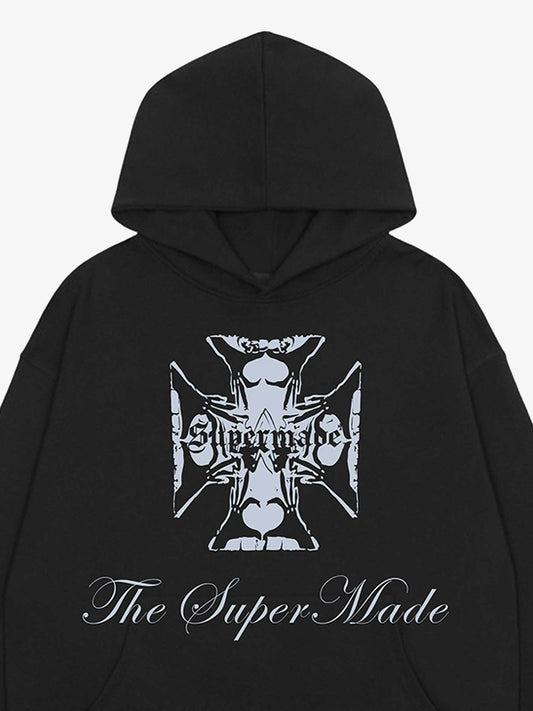 Street Cross Letters Print Hoodie 