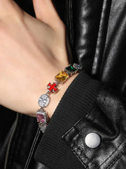 Colorful Zircon Evil Eye Cross Necklace 
