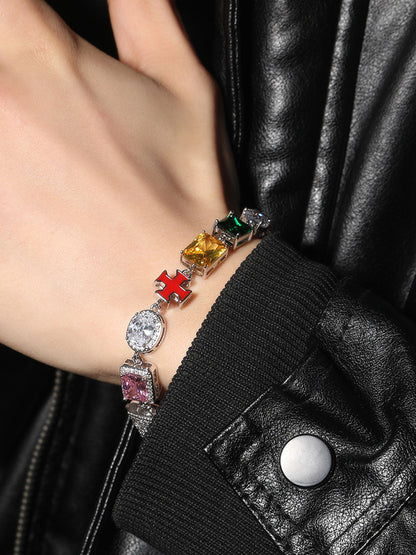 Colorful Zircon Evil Eye Cross Necklace 