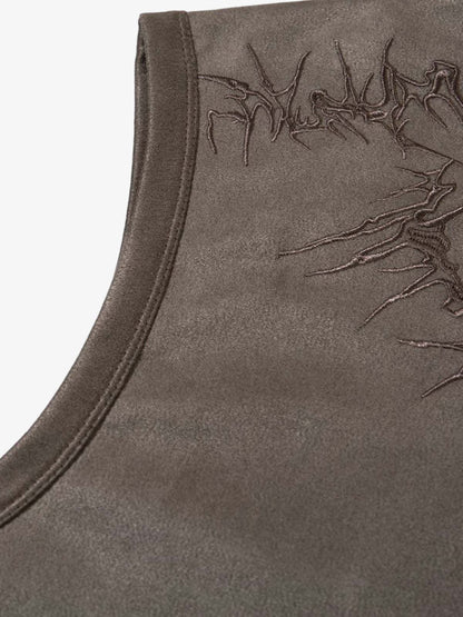 Suede Thorn Embroidered Vest 